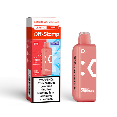 Off Stamp X Cube Disposable POD | 25000 Puff | 18mL | 50mg | MOQ 5 | Bangin' Watermelon with packaging