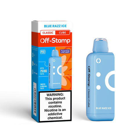 Off Stamp X Cube Disposable POD | 25000 Puff | 18mL | 50mg | MOQ 5 | Blue Razz Ice with packaging