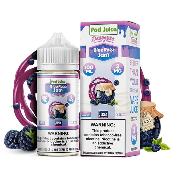 Pod Juice Series E-Liquid | 100mL | Freebase | 3mg | Blue Razz with Packaging
