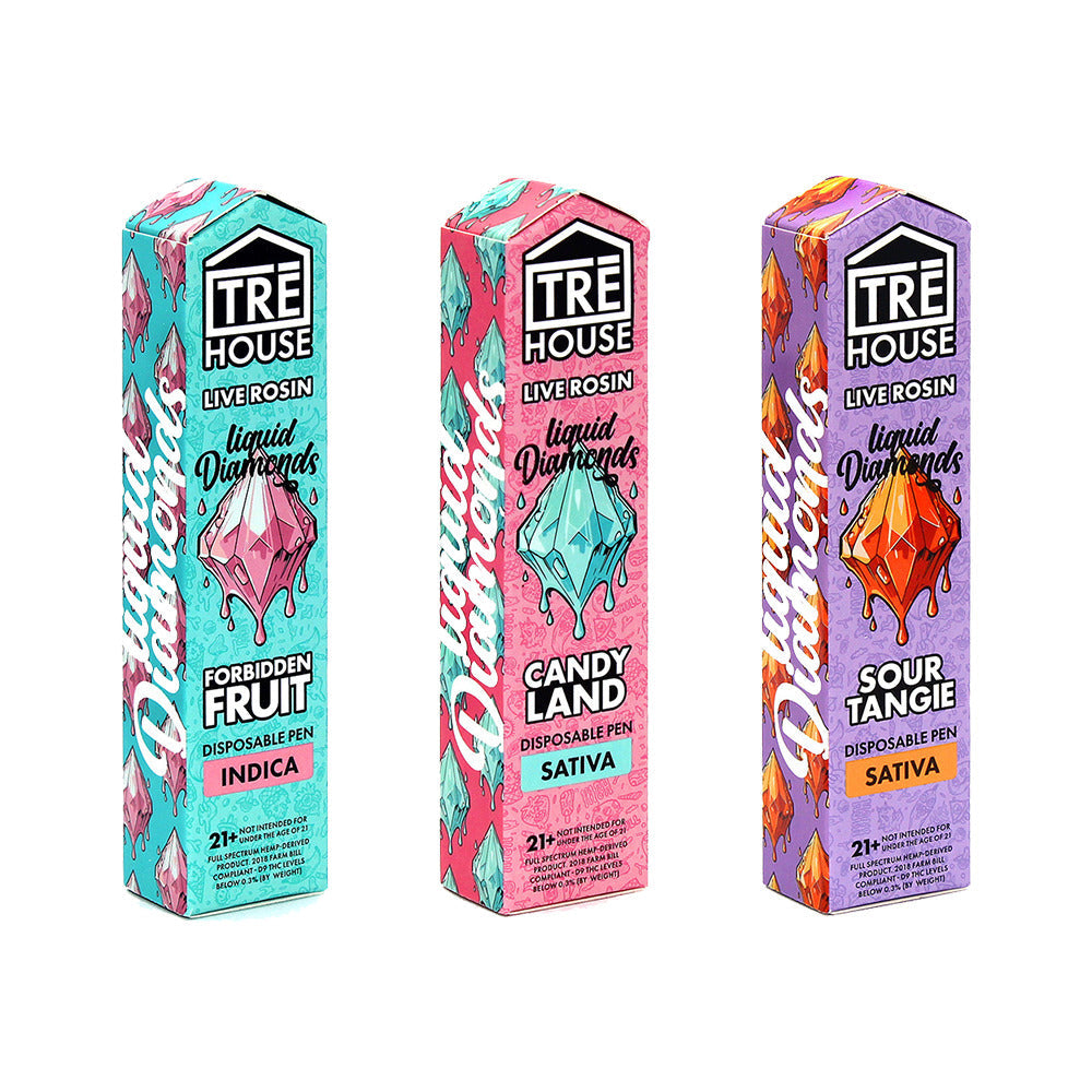 Tre House Live Rosin Liquid Diamonds Disposable (2g) | Group Photo with Packaging