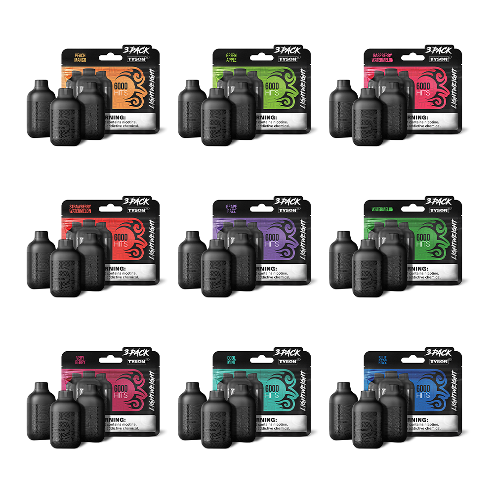 Tyson 2.0 Lightweight Disposable 6000 Puffs 50mg (12mL 3-Pack) Loyal Distribution Tyson 2.0 Lightweight Disposable 6000 Puffs 50mg (12mL 3-Pack) Loyal Distribution