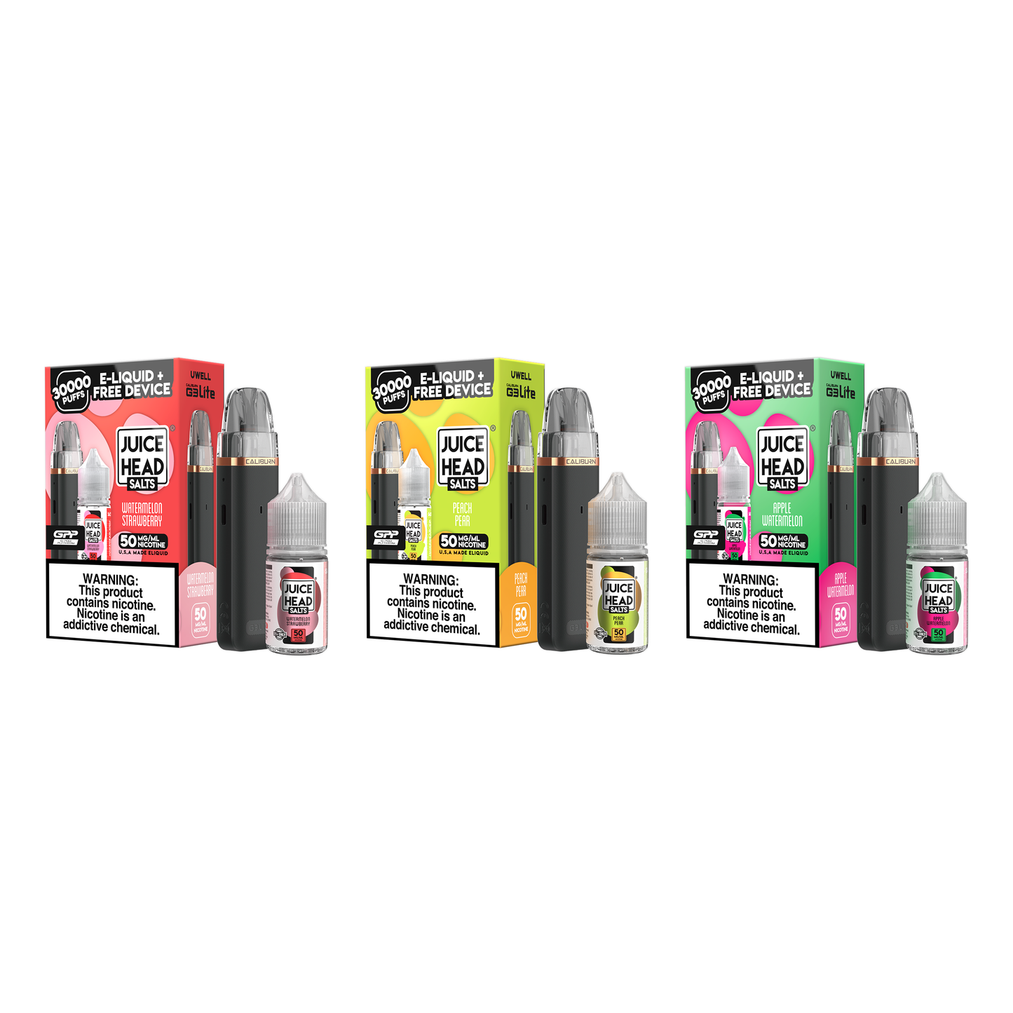 Juice Head x Uwell Caliburn G3 Lite Collab Bundle - Group Photo with Packaging