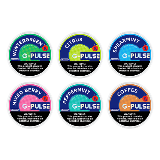 G Pulse Nicotine Pouches | 20ct Can | 5pc Display | Group Photo