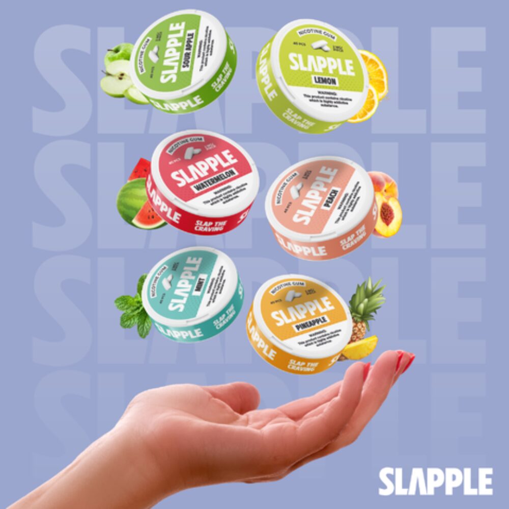 Slapple | DSPLY 5pc | Nic Gum | 40ct Can | SAS | Group Photo