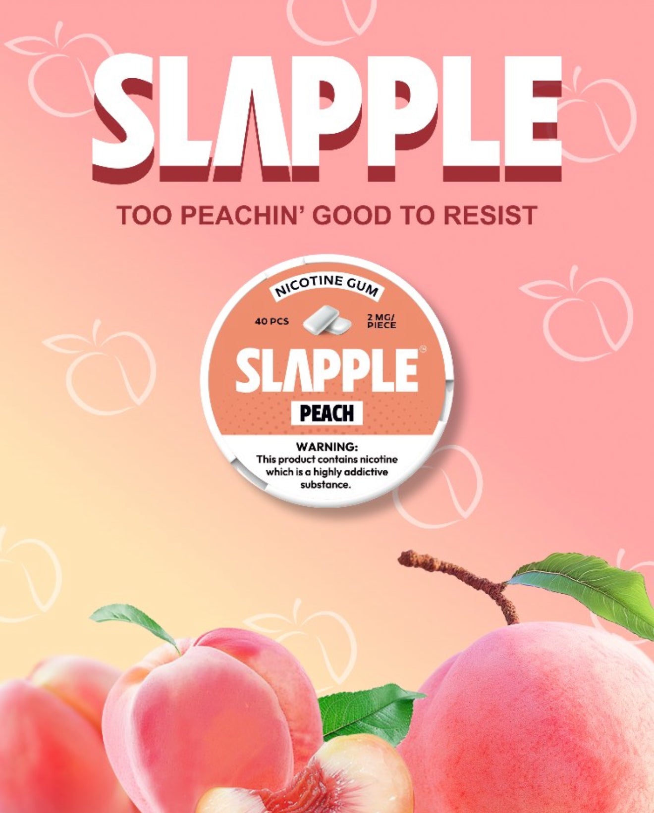 Slapple | DSPLY 5pc | Nic Gum | 40ct Can | SAS | Peach
