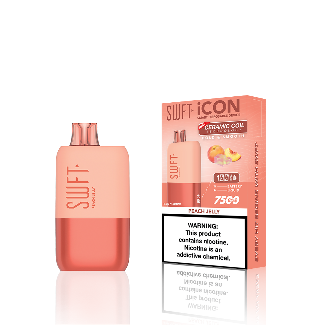 SWFT Icon Disposable | 7500 Puffs | 17mL | 5% | 50Mg | MOQ 10 | Peach Jelly with Packaging