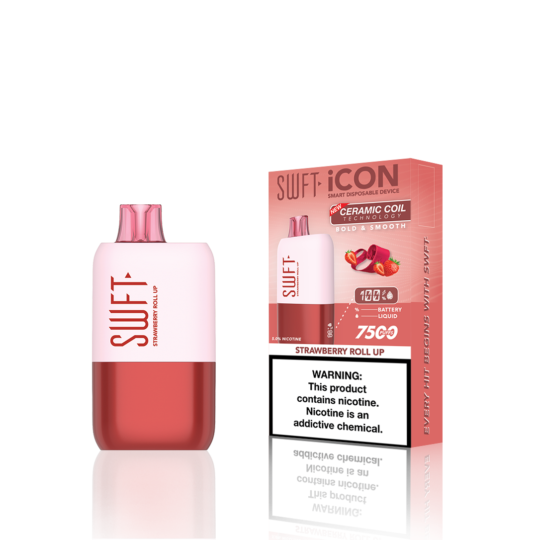 SWFT Icon Disposable | 7500 Puffs | 17mL | 5% | 50Mg | MOQ 10 | Strawberry Roll Up with Packaging