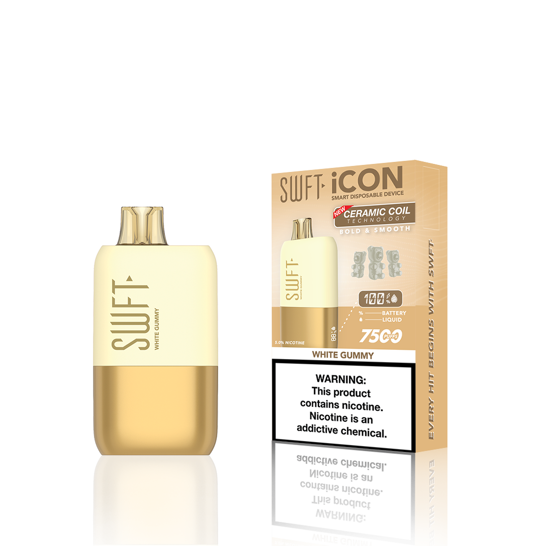 SWFT Icon Disposable | 7500 Puffs | 17mL | 50Mg | MOQ 10 | White Gummy with Packaging