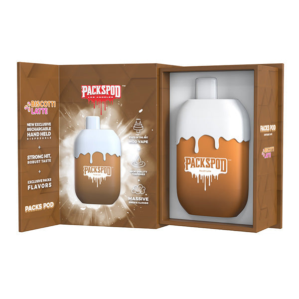Packspod Disposable | 5000 Puffs | 12mL | 50mg | MOQ 5 | (Limited Edition) Biscotti Latte with Packaging
