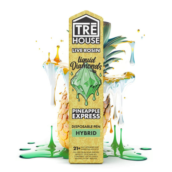 Tre House Live Rosin Liquid Diamonds Disposable (2g) | Pineapple Express (Hybrid) with Packaging