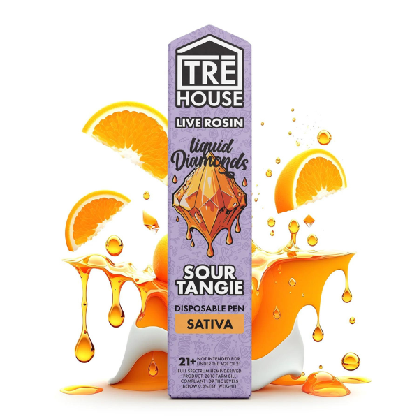 Tre House Live Rosin Liquid Diamonds Disposable (2g) |Sour Tangie (Sativa) with Packaging