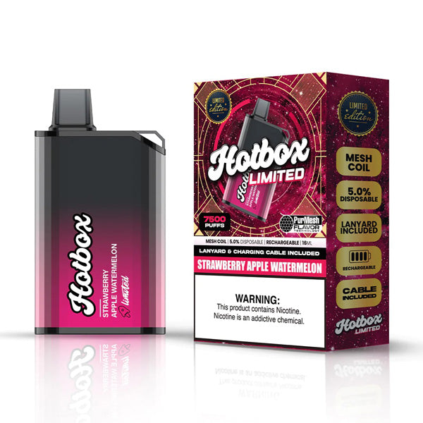 Puff HotBox Disposable | 7500 puffs | 16mL | MOQ 10pc | Strawberry Apple Watermelon with Packaging