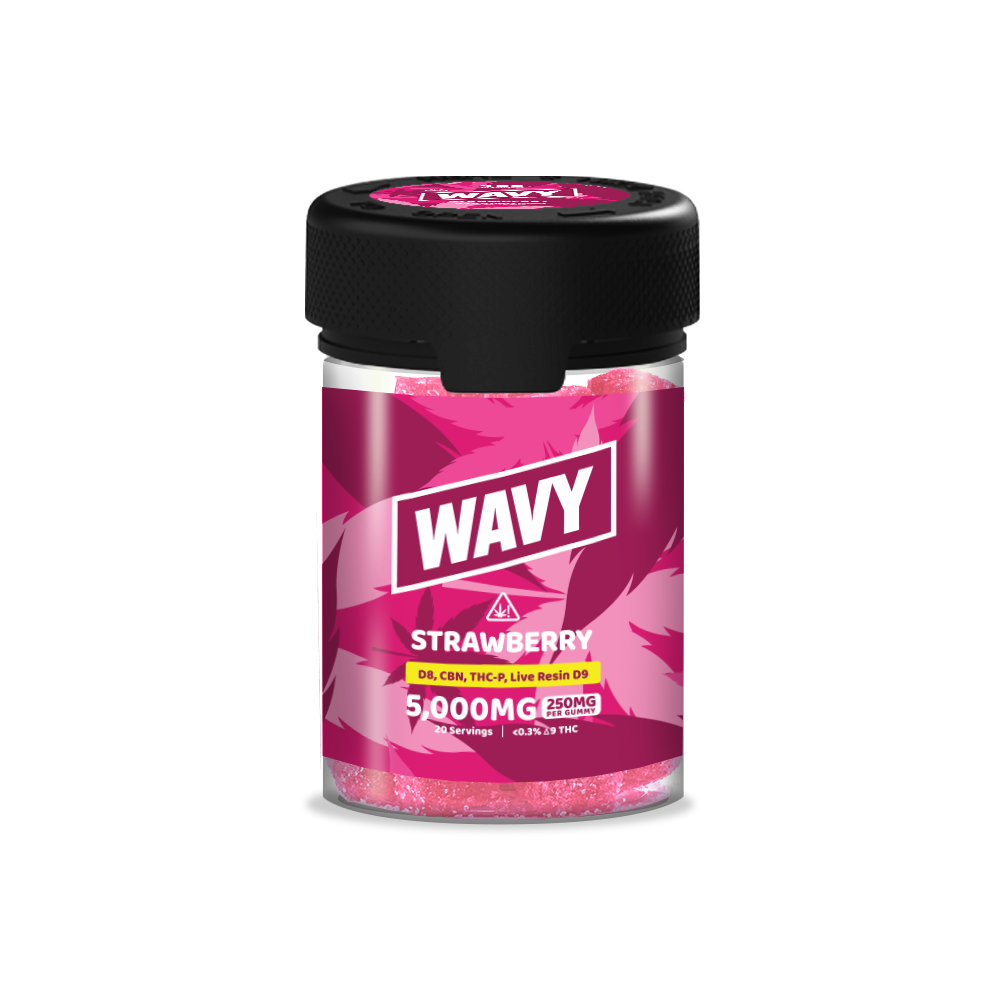 Wavy D8 + CBN + THCP + LR D9 Gummies (5000mg 20ct Jar) Strawberry