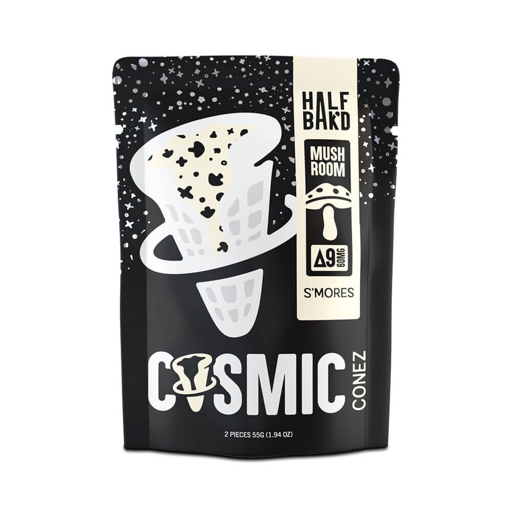 Half Baked D9 + Mushroom Blend Cosmic Cones Edible (600mg+ 2ct Pouch) | S'mores with Packaging