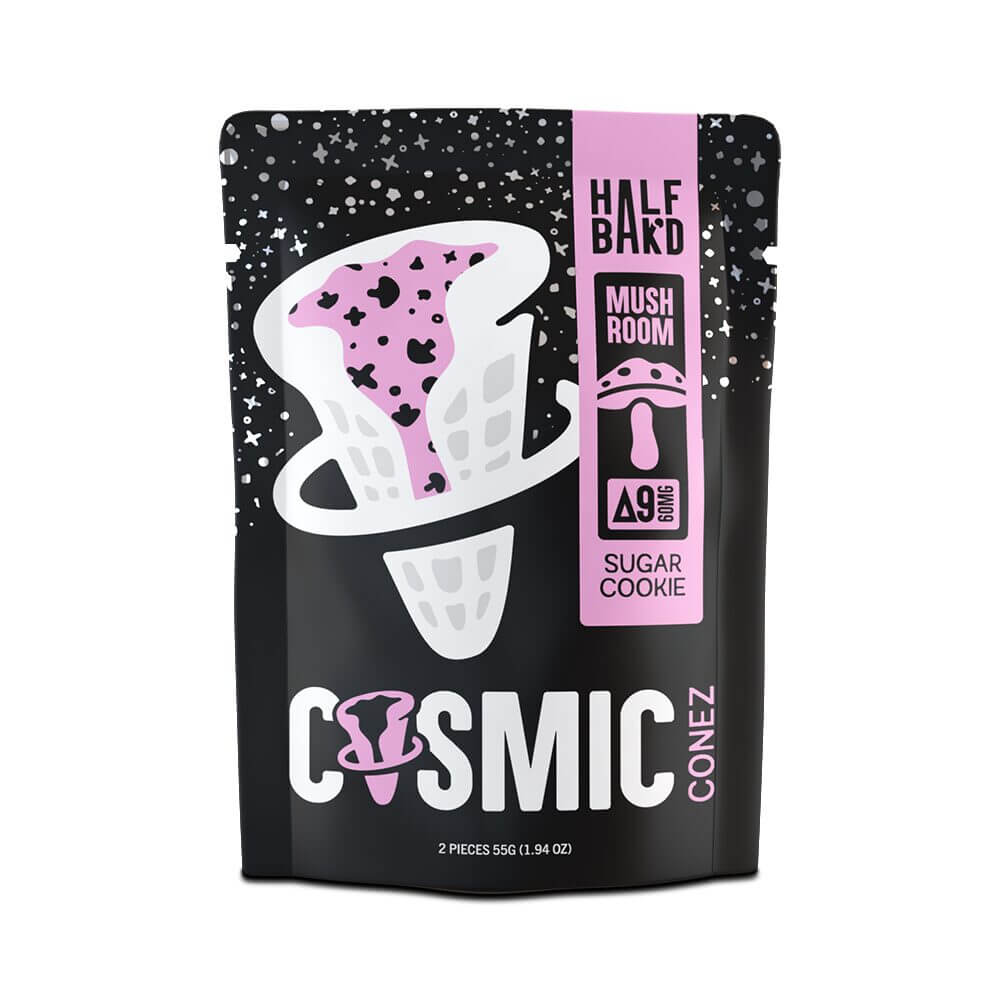 Half Baked D9 + Mushroom Blend Cosmic Cones Edible (600mg+ 2ct Pouch) | Sugar Cookie with Packaging