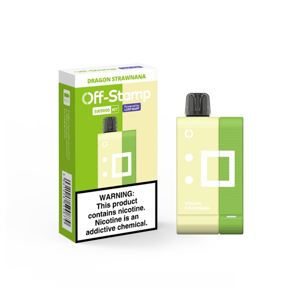 Off Stamp Disposable Kit | 9000 Puffs | 13mL | 50mg | (Disposable + Power Dock) | MOQ 5 | Dragon Strawnana with Packaging