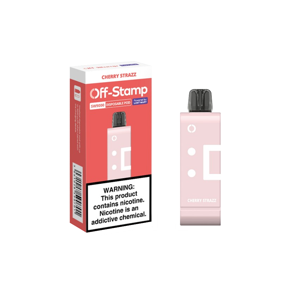 Off Stamp Pod Disposable | 9000 Puffs | 13mL | 50mg | (Pod Disposable Only) | MOQ 10 | Cherry Strazz with Packaging