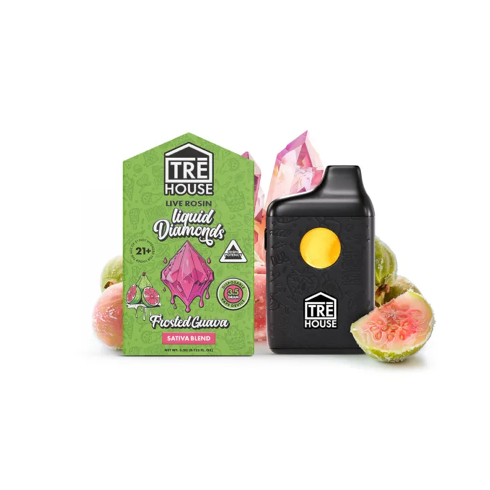 Tre House Live Rosin Liquid Diamonds Disposable (3.5g) - Frosted Guava with packaging