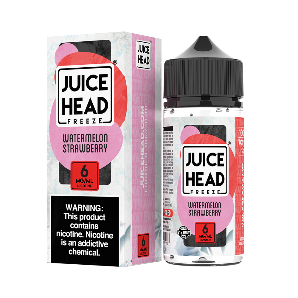 Juice Head Series E-Liquid | 100mL | 6mg | (Freebase) | Watermelon Strawberry Freeze with packaging