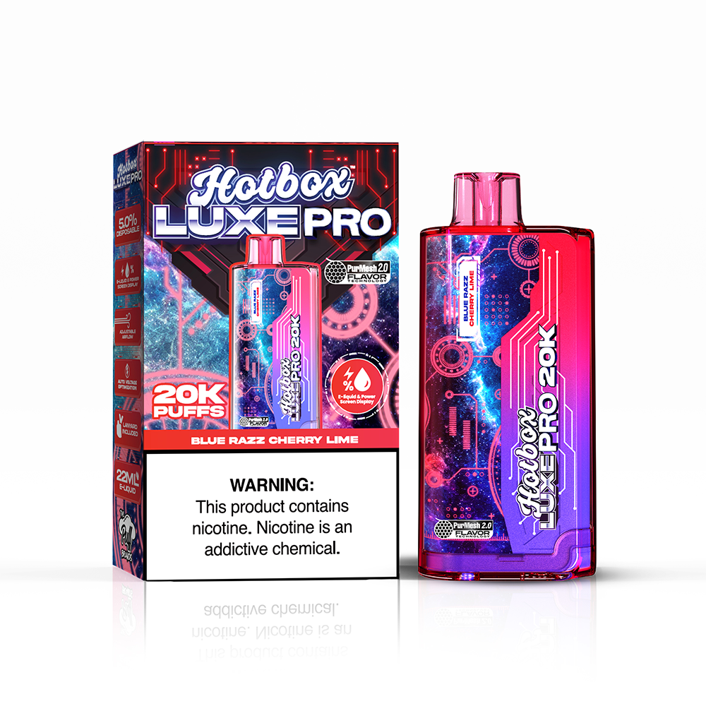 Puff Labs Hotbox Luxe Pro Disposable | 20000 Puffs | 22mL | 50mg | MOQ 5 | Blue Razz Cherry Lime with Packaging