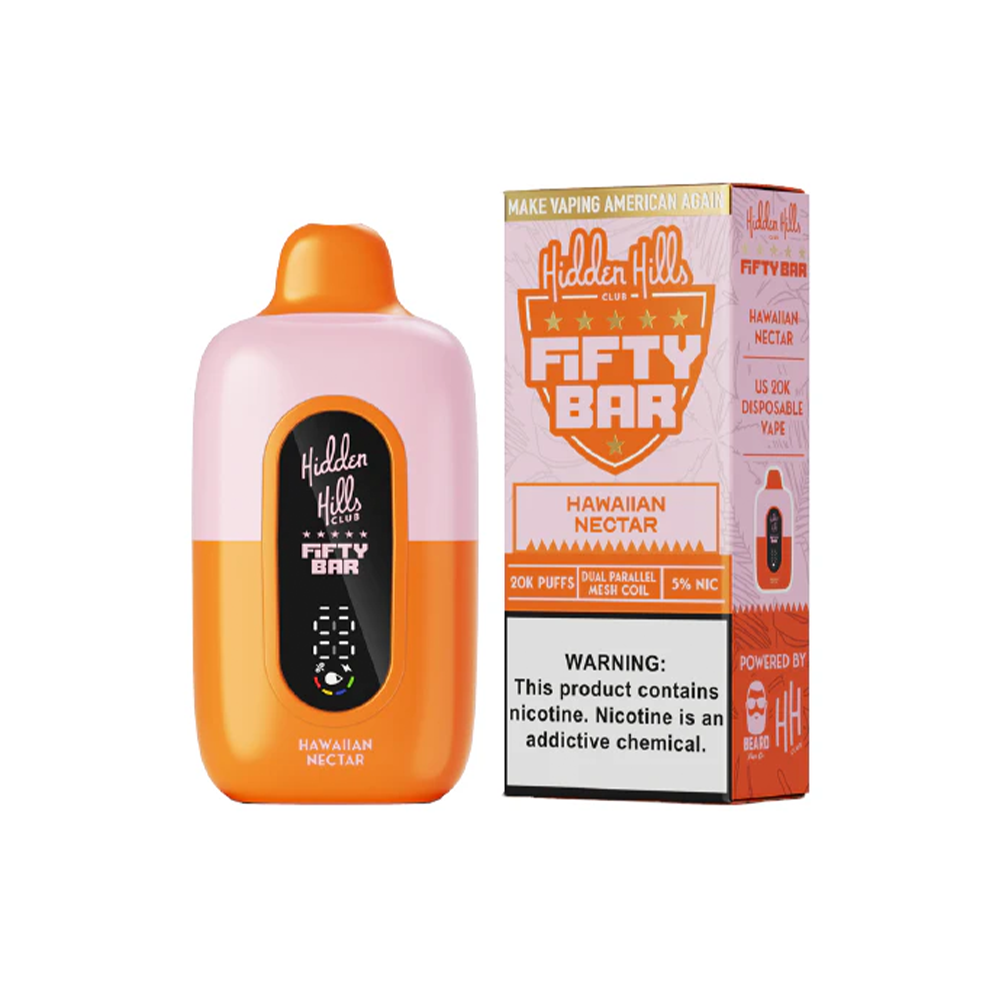 Fifty Bar 20K Hidden Hills Disposable | 20000 Puffs | 18mL | 50mg | MOQ 5 | Hawaiian Nectar with packaging