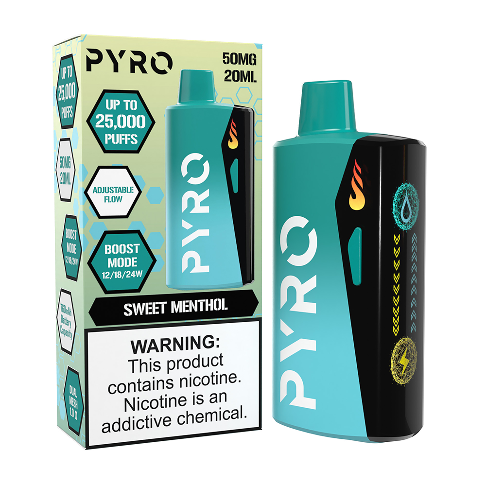 Pyro Boost Disposable | 25000 Puffs | 20mL | 50mg | MOQ 5 | Sweet Menthol with packaging