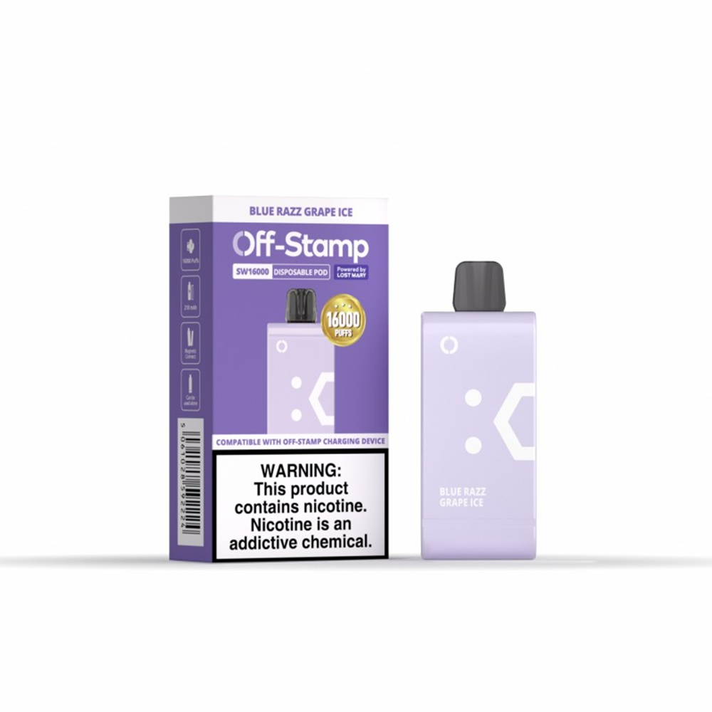 Off Stamp SW16000 Disposable | 16000 Puffs | 17mL | 50mg | (Pod Disposable Only) | MOQ 5 | Blue Razz Grape Ice with packaging