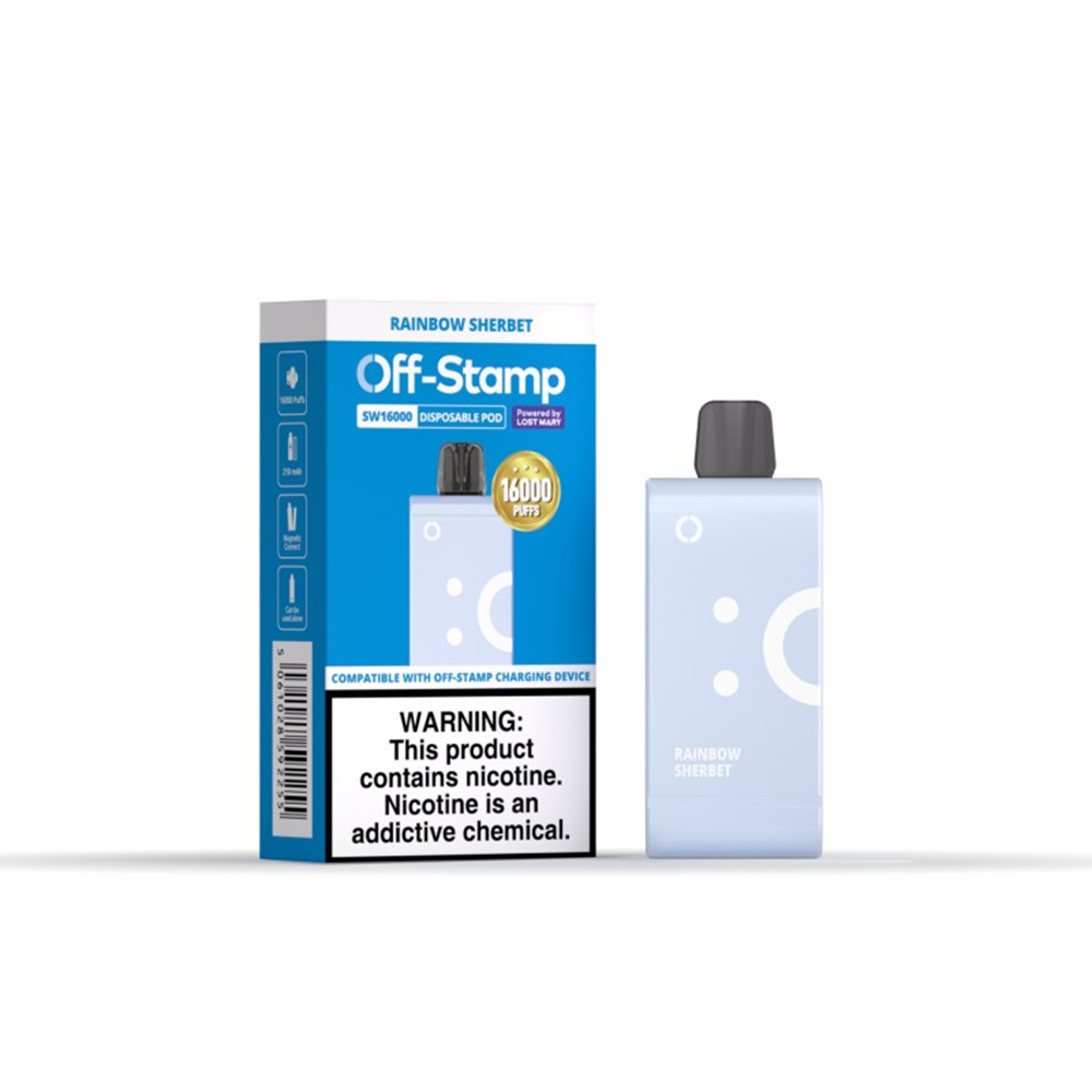 Off Stamp SW16000 Disposable | 16000 Puffs | 17mL | 50mg | (Pod Disposable Only) | MOQ 5 | Rainbow Sherbet with packaging