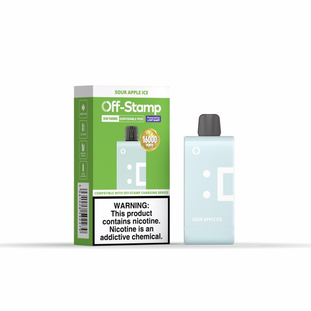 Off Stamp SW16000 Disposable | 16000 Puffs | 17mL | 50mg | (Pod Disposable Only) | MOQ 5 | Sour Apple Ice with packaging