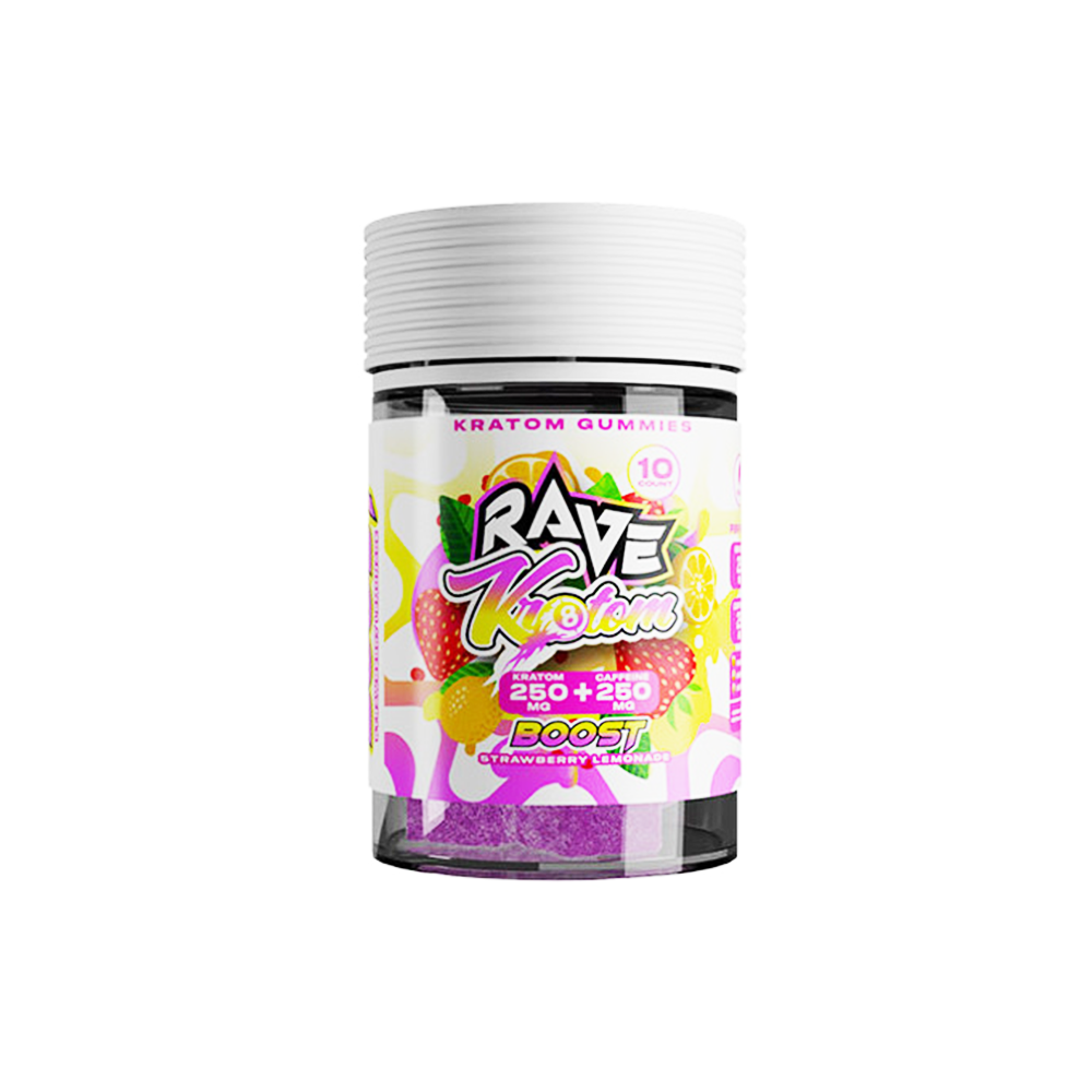 Rave Kratom Gummies (10ct Jar)- Strawberry Lemonade (Boost)