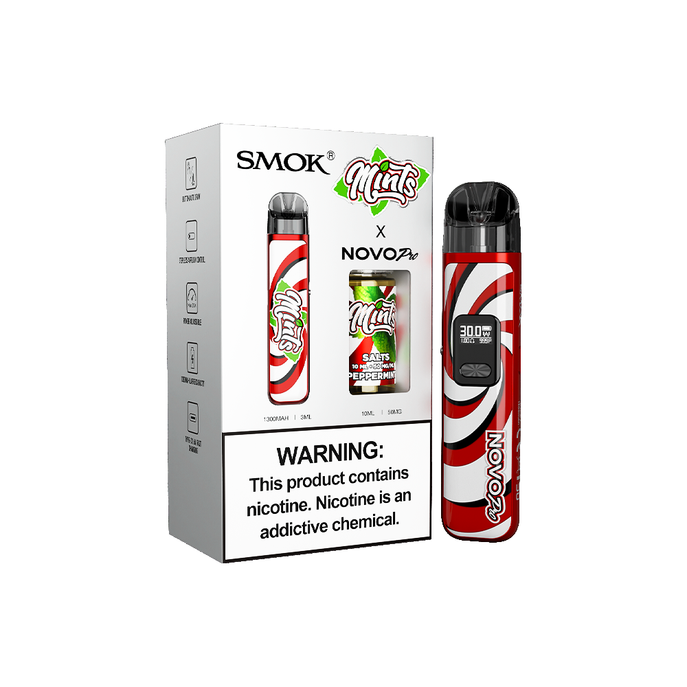 Collab Bundle – SMOK Novo Pro Device + Daddy’s Vapor 10mL Juice - Peppermint with packaging
