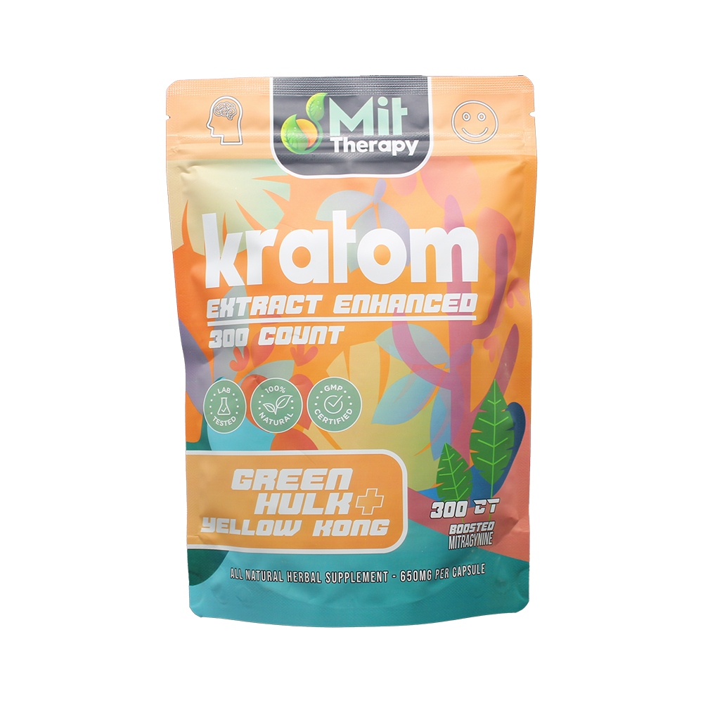 MIT Therapy Kratom Capsules (650mg 300ct Pouch) - Green Hulk/ Yellow Kong