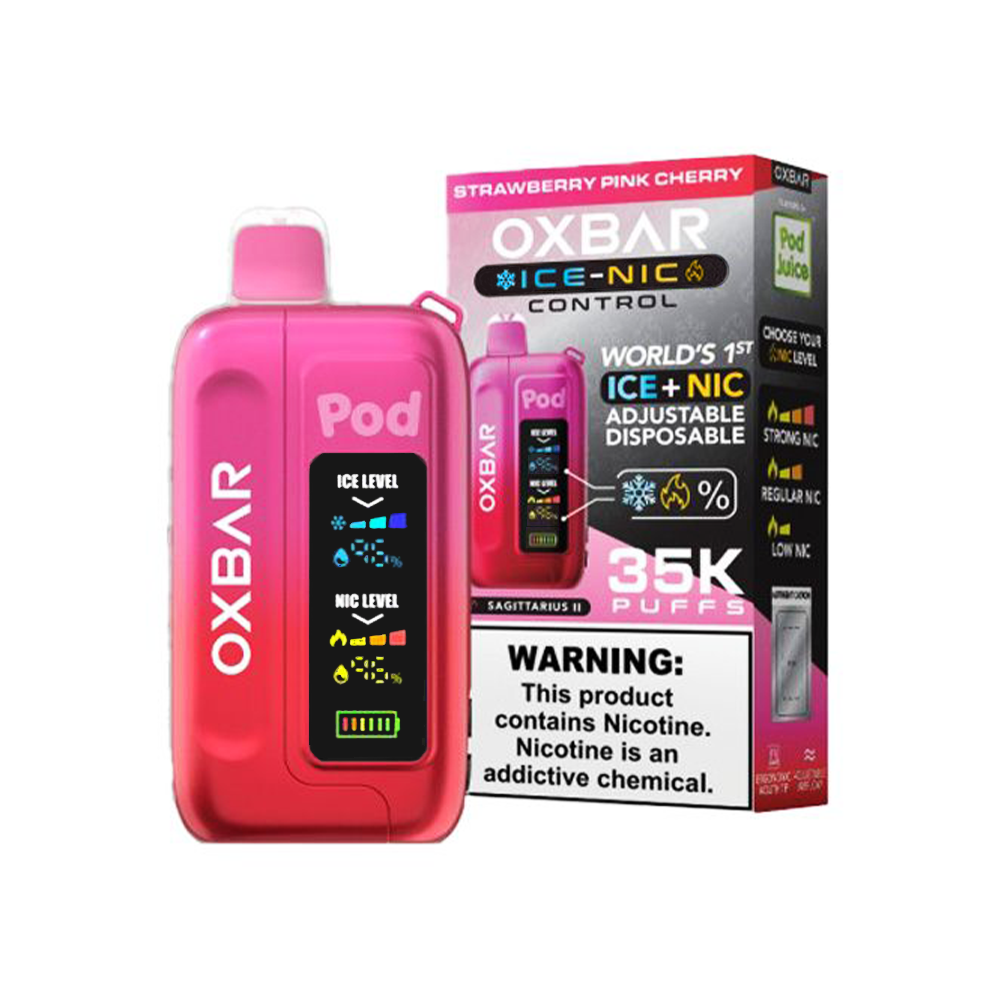 Oxbar Ice-Nic Control Pod Juice Edition Disposable | 35000 Puffs | 14mL | 50mg | MOQ 5 | Strawberry Pink Cherry with packaging