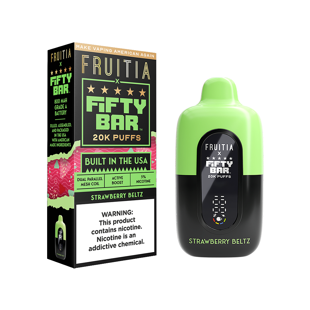 Fifty Bar Fruitia Disposable | 20000 Puffs | 16mL | 50mg | MOQ 5 | Strawberry Beltz with packaging