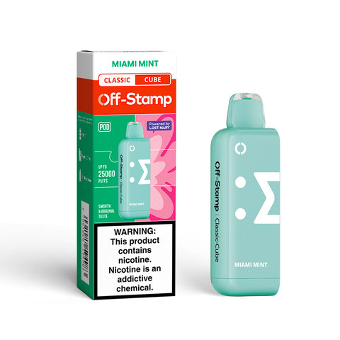 Off Stamp X Cube Disposable POD | 25000 Puff | 18mL | 50mg | MOQ 5 | Miami Mint with packaging