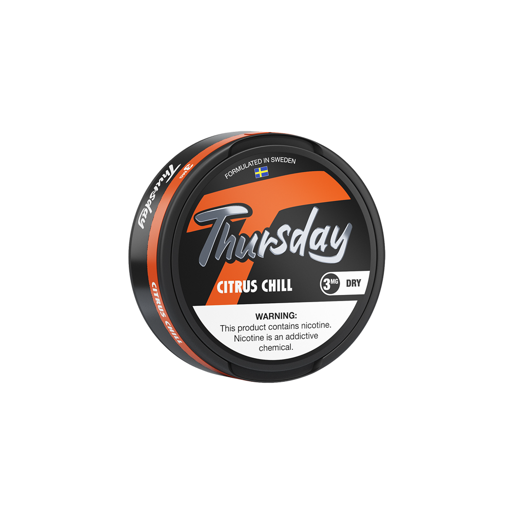 Thursday Dry Nicotine Pouches | 20ct Can | 3mg | 5pc Display | Citrus Chill