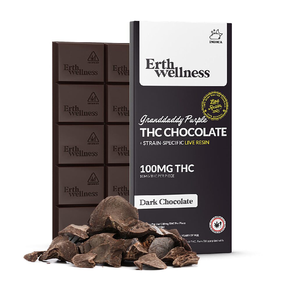 ERTH (D9 THC)(Chocolate)(100mg 1ct Bar) - Granddaddy Purple with packaging