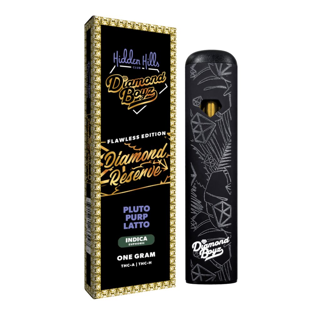 Hidden Hills x Diamond Boyz (DispoDelta)(1g) Diamond Reserve THCA + THCH - Pluto Purp Latto (Indica) with packaging