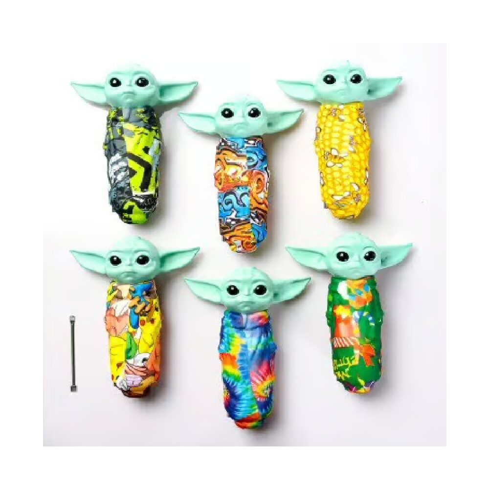 Non branded (Hand Pipe)(5-Pack) SHP13 Baby Yoda Design Silicone Hand Pipe (SAS) - Assorted Colors (SAS)