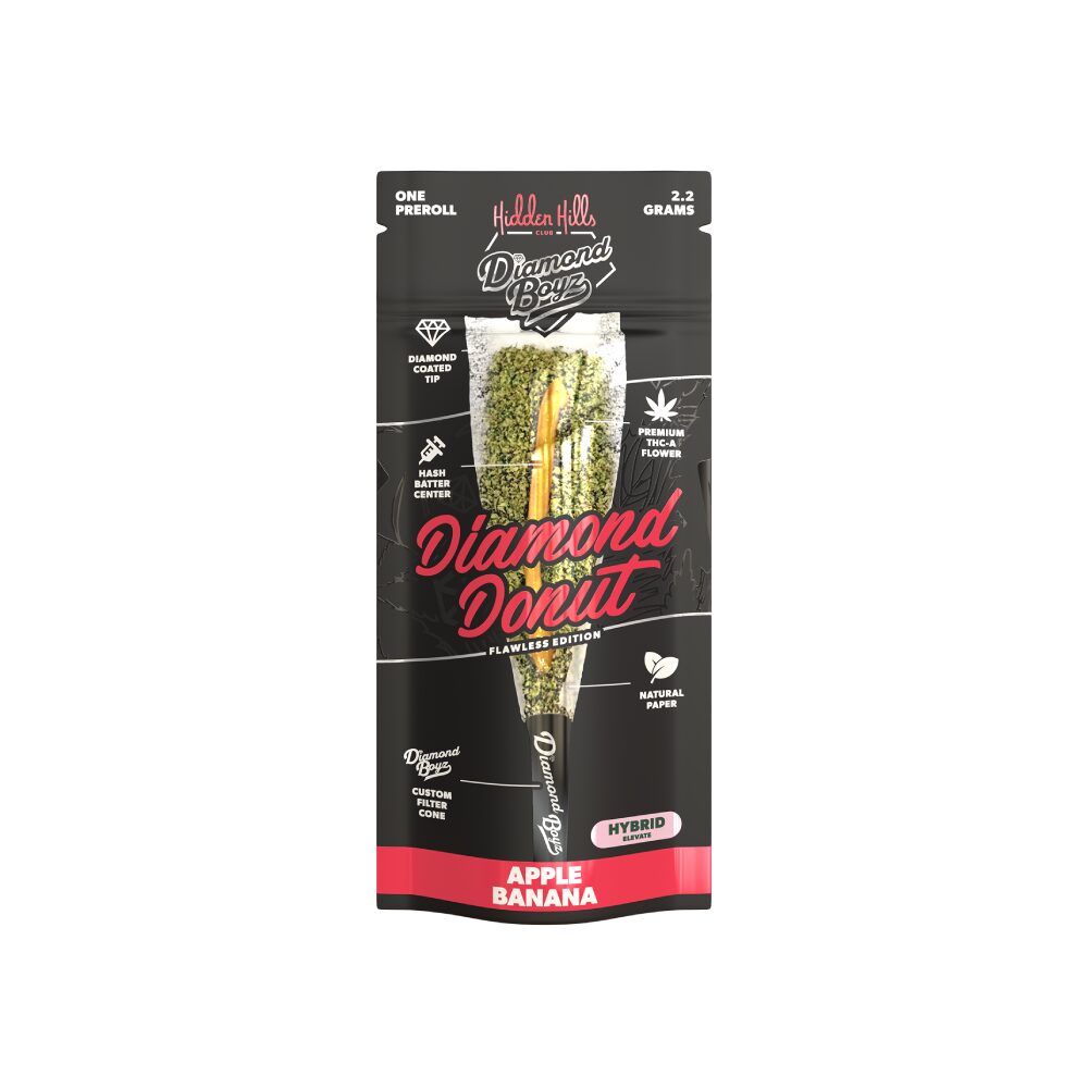 Hidden Hills x Diamond Boyz (Delta)(Pre-Roll)(2.2g 1ct Pouch) Diamond Donut Hashholes THC-A- Apple Banana