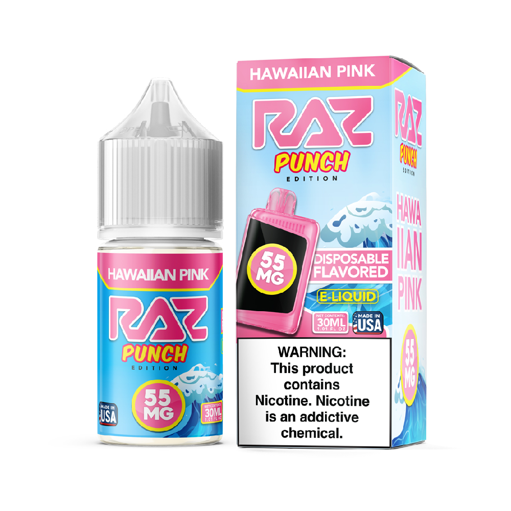 Pod Juice plus RAZ Disposables Collab Salt E-Liquid 30mL – Salt Nic - Hawaiian Pink with packaging