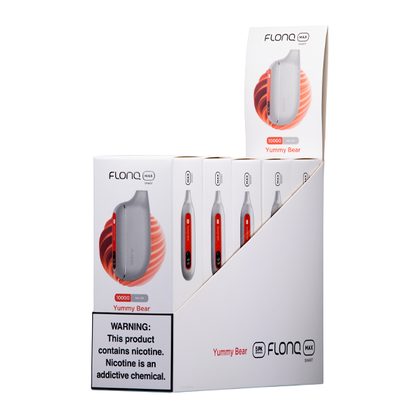 FLONQ Max Smart Disposable | 10000 Puffs | 14mL | 20mg | MOQ 5 | Yummy Bear 5 Packs with packaging