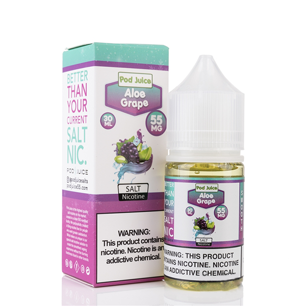Pod Juice Salt Series E-Liquid | 30mL | 55mg | Aloe Grape with packaging