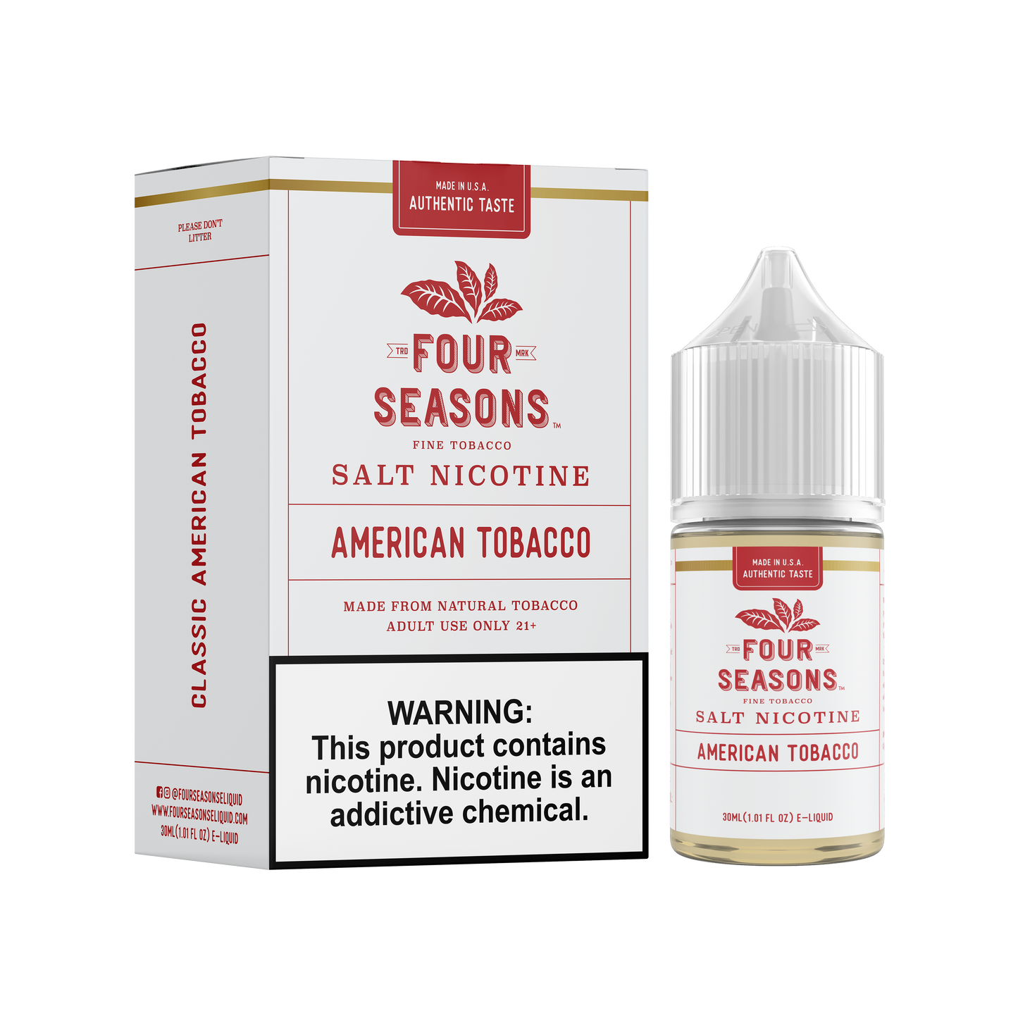 Four Seasons Salt Series E-Liquid 30mL (Salt Nic) | American Tobacco with Packaging