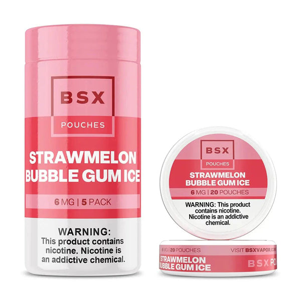 Basix Nicotine Pouches (20ct Can)(5-Can Pack) | Strawmelon Bubblegum Ice with Packaging