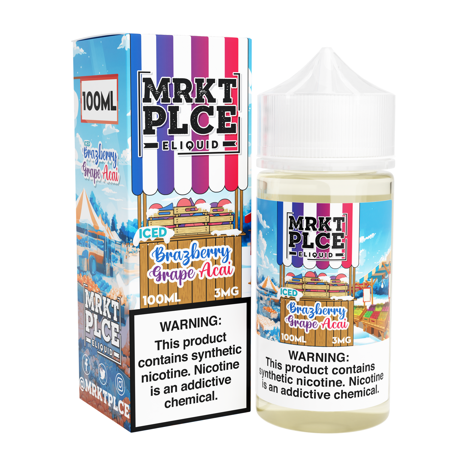 MRKT PLCE Series E-Liquid 100mL (Freebase) | Iced Brazberry Grape Acai with packaging