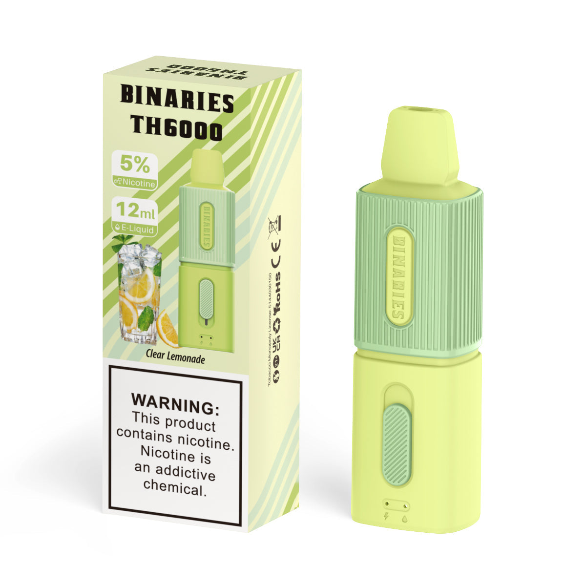 HorizonTech Binaries Cabin TH6000 Disposable | 6000 Puffs | 12mL | 50mg | MOQ 10 | Clear Lemonade with Packaging