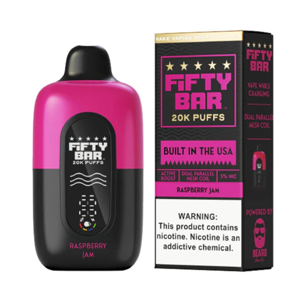 Fifty Bar V2 20K Disposable 20000 Puffs 16mL 50mg MOQ 5 | Raspberry Jam with Packaging