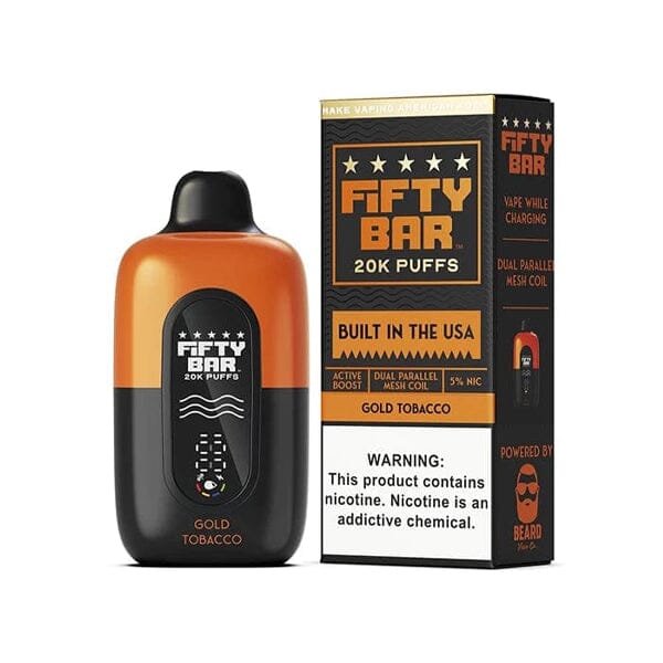 Fifty Bar V2 20K Disposable 20000 Puffs 16mL 50mg MOQ 5 | Gold Tobacco with Packaging