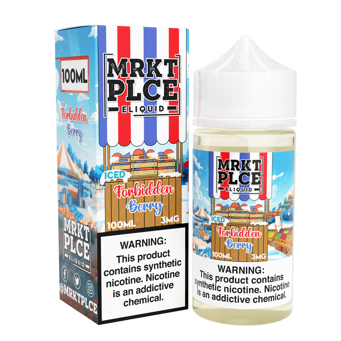 MRKT PLCE Series E-Liquid 100mL (Freebase) | Iced Forbidden Berry with packaging